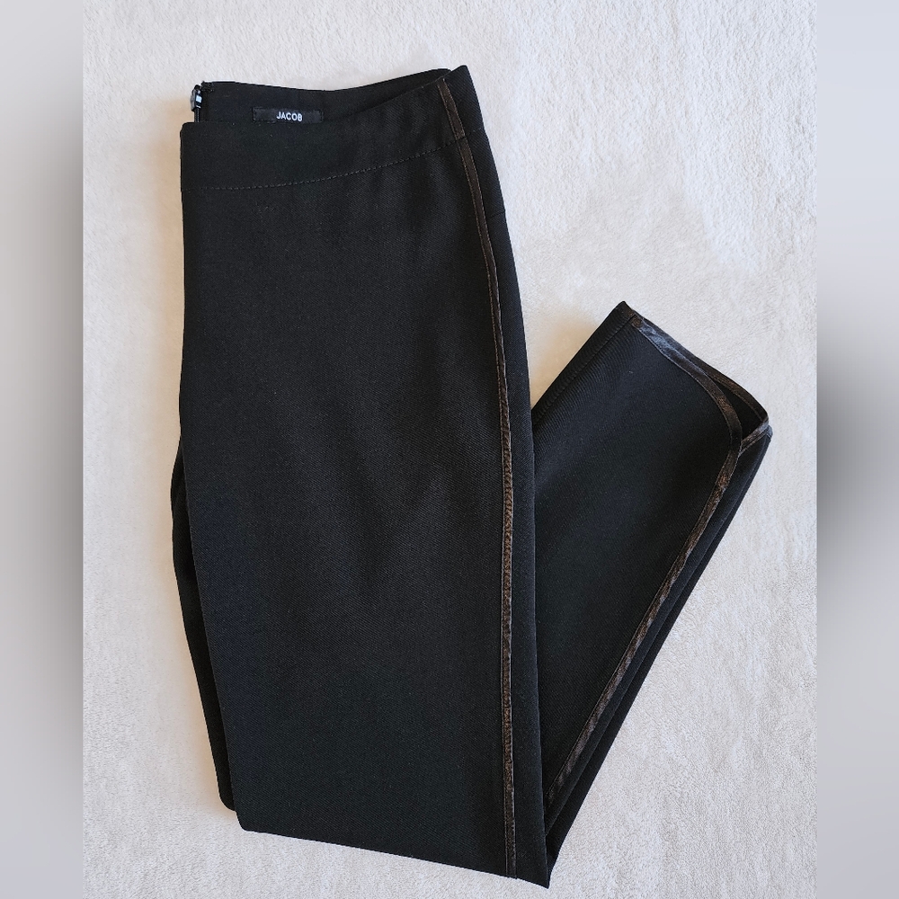 Jacob Elegant Black Trousers with Brown Accents